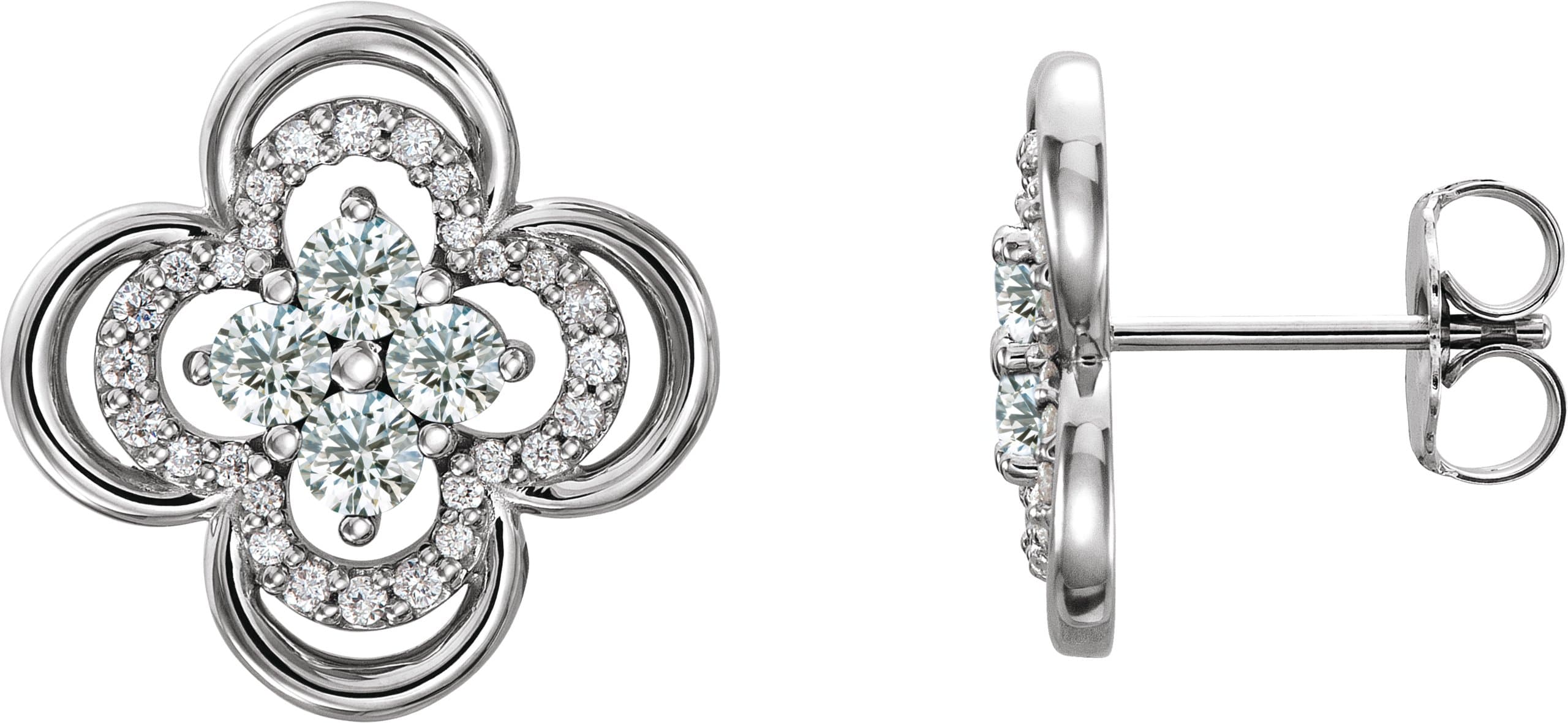 14K White Gold 5/8 CTW Natural Diamond Clover Earrings                 