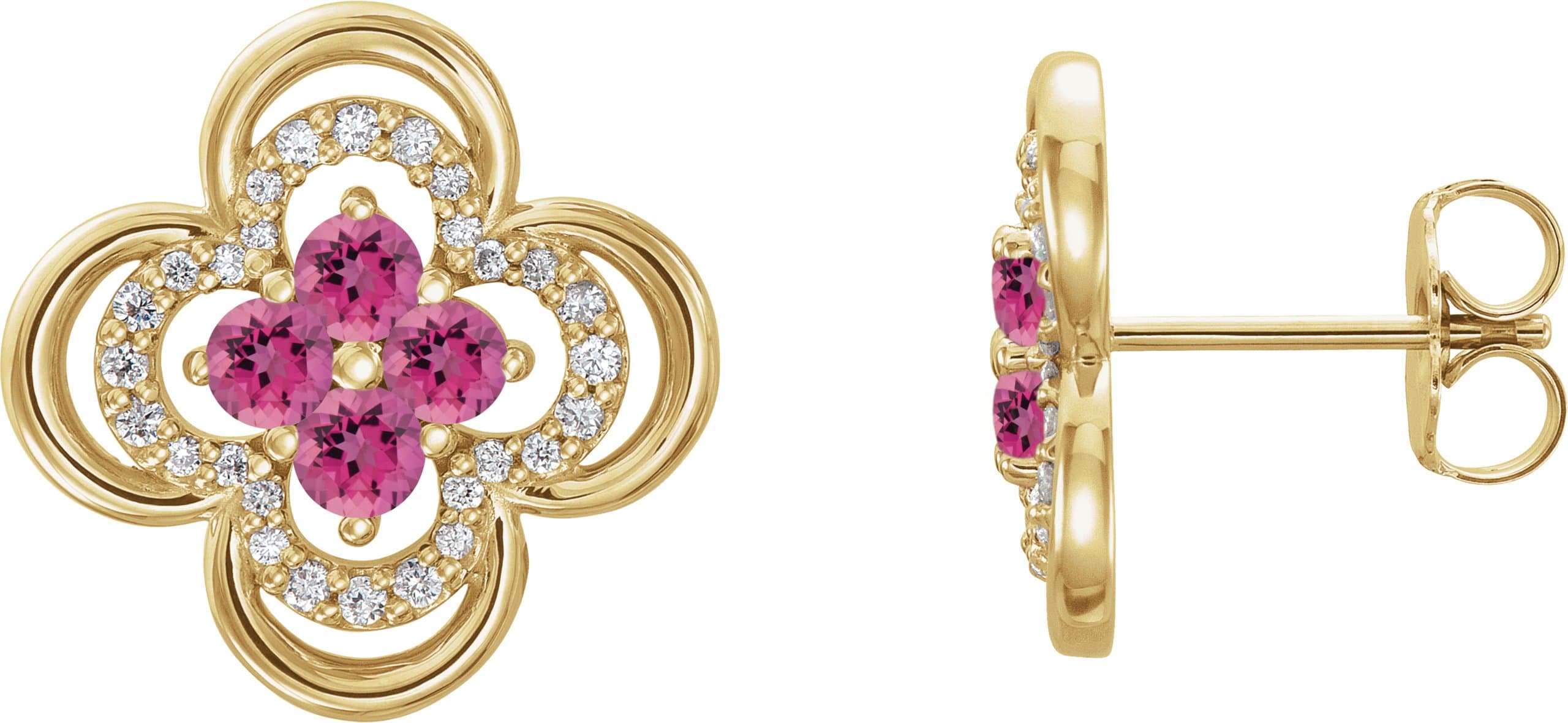 14K Rose Natural Amethyst & 1/5 CTW Natural Diamond Clover Earrings