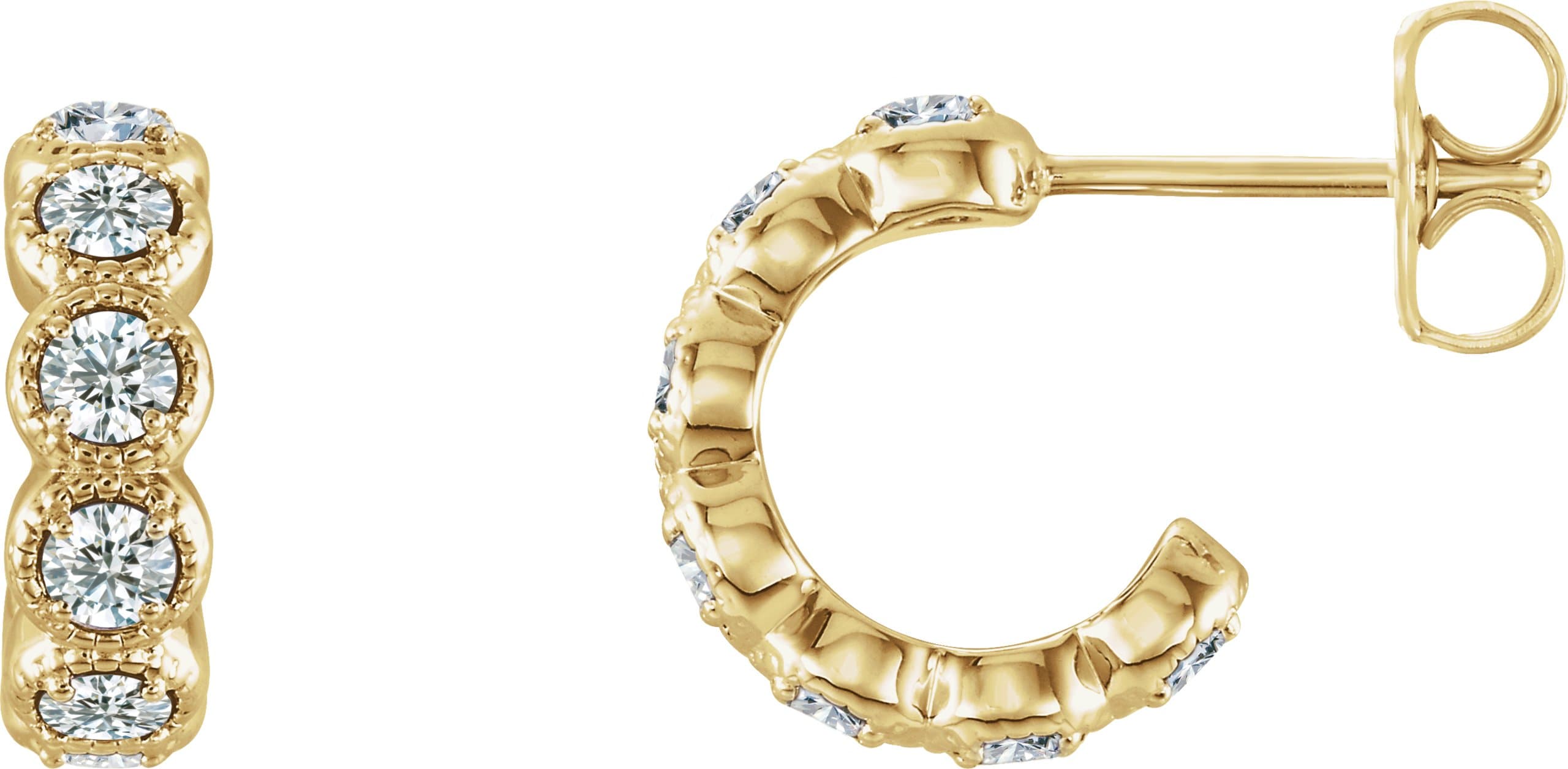 14K Yellow Gold 7/8 CTW Natural Diamond Hoop Earrings