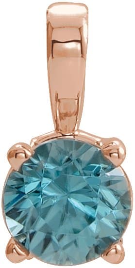 14K Rose 4 mm Natural Blue Zircon Pendant