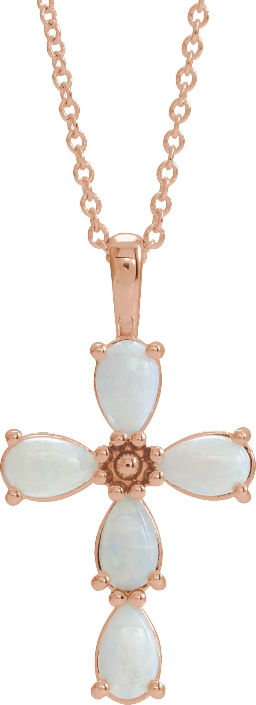 14K Rose Natural White Opal Cabochon Cross 16-18 Necklace