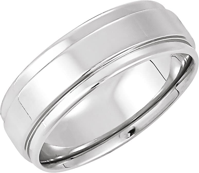 14K White Inlay 7.5 mm Comfort-Fit Flat Band Size 8.5