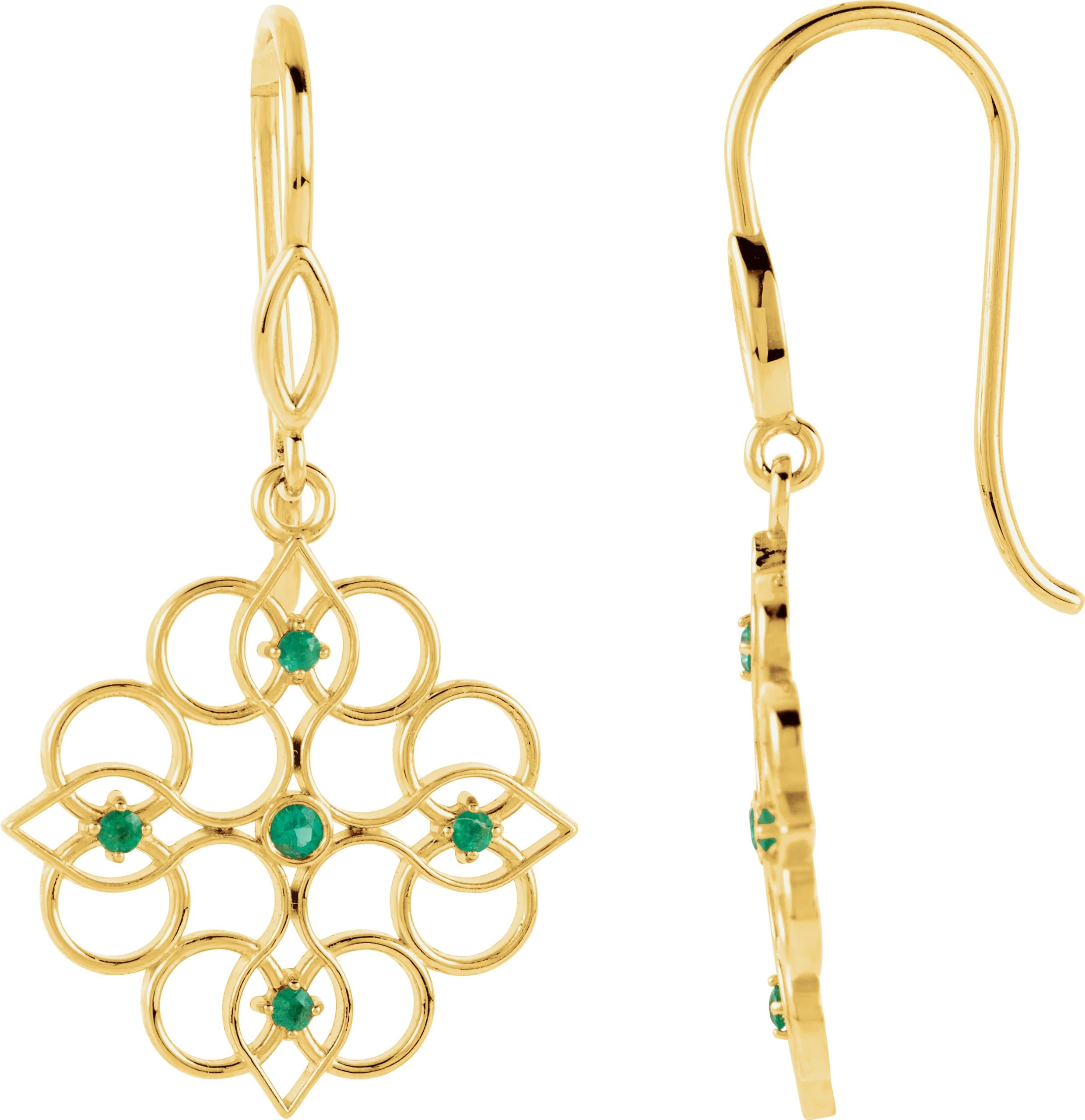 14K Yellow Natural Emerald Earrings