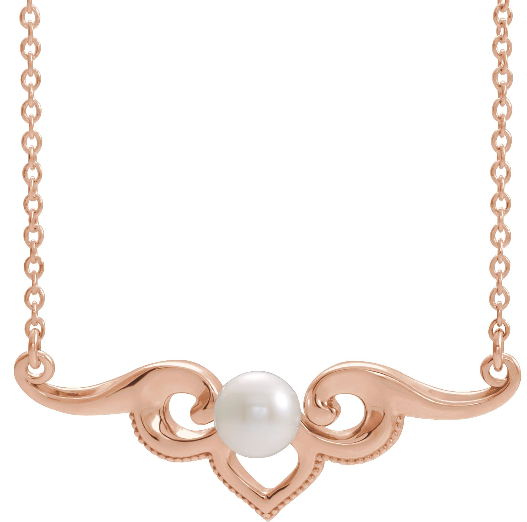 14K Rose Cultured White Freshwater Pearl Bar 16 Necklace