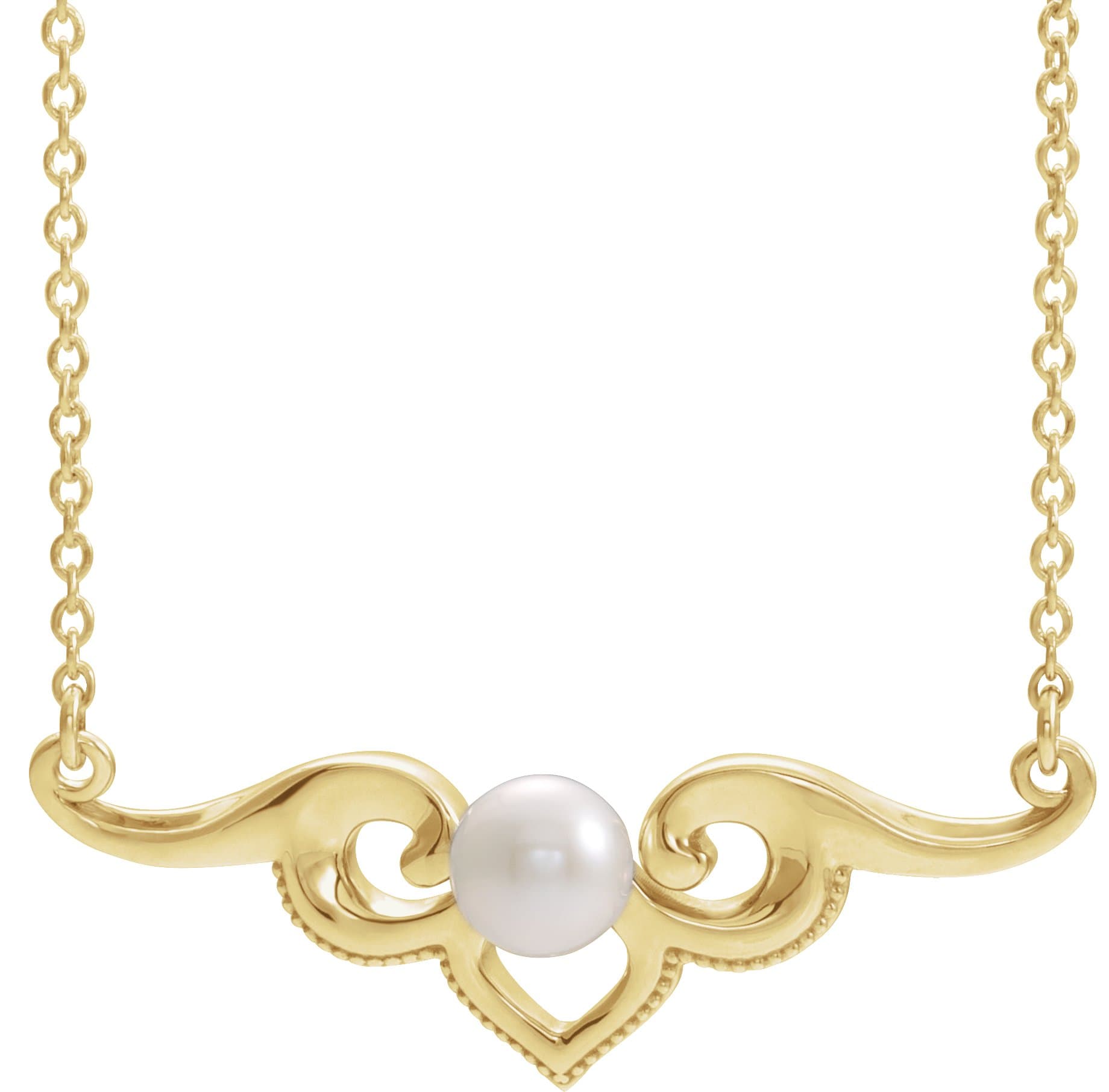 14K Rose Cultured White Freshwater Pearl Bar 16 Necklace