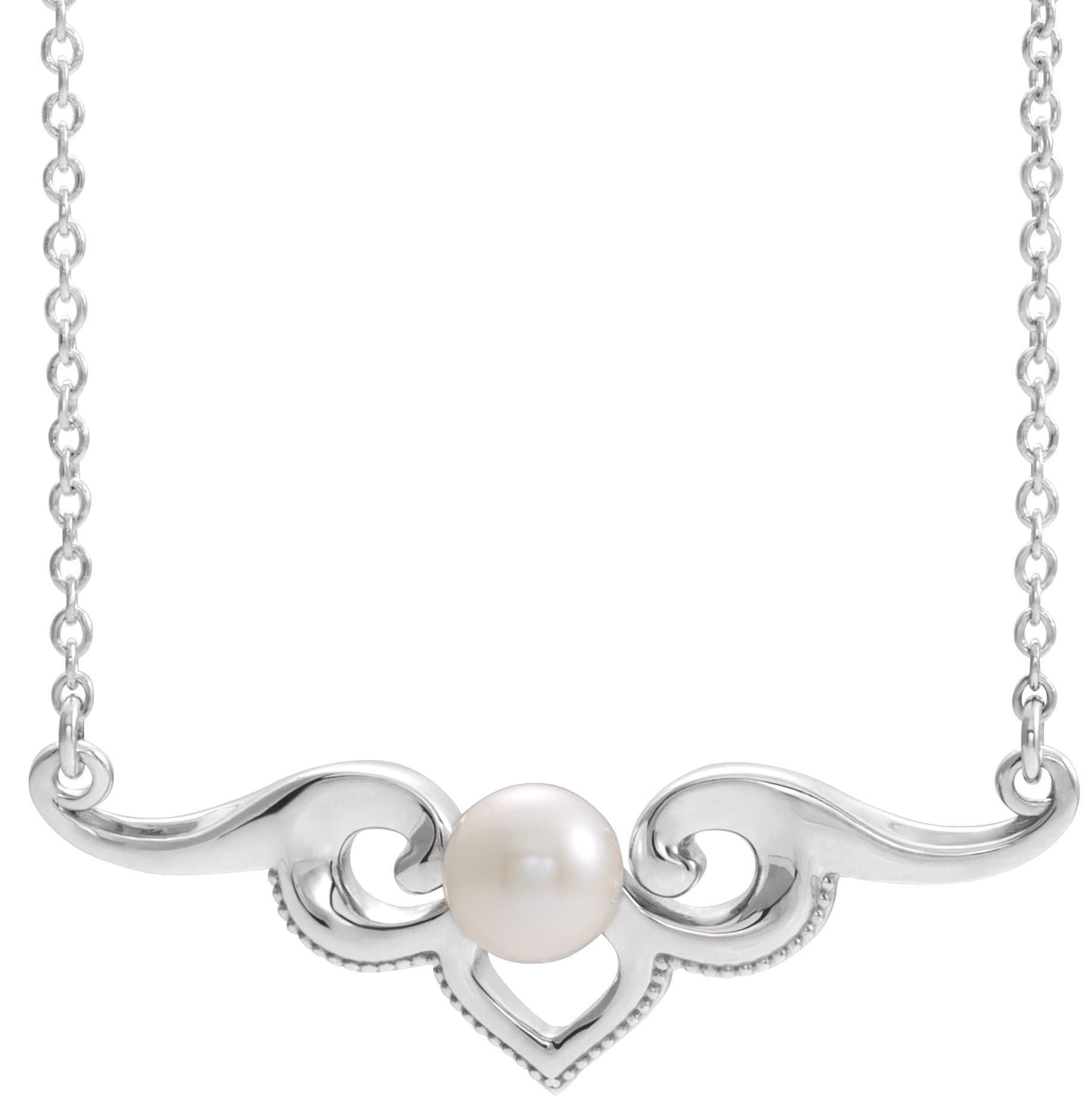 14K Rose Cultured White Freshwater Pearl Bar 16 Necklace