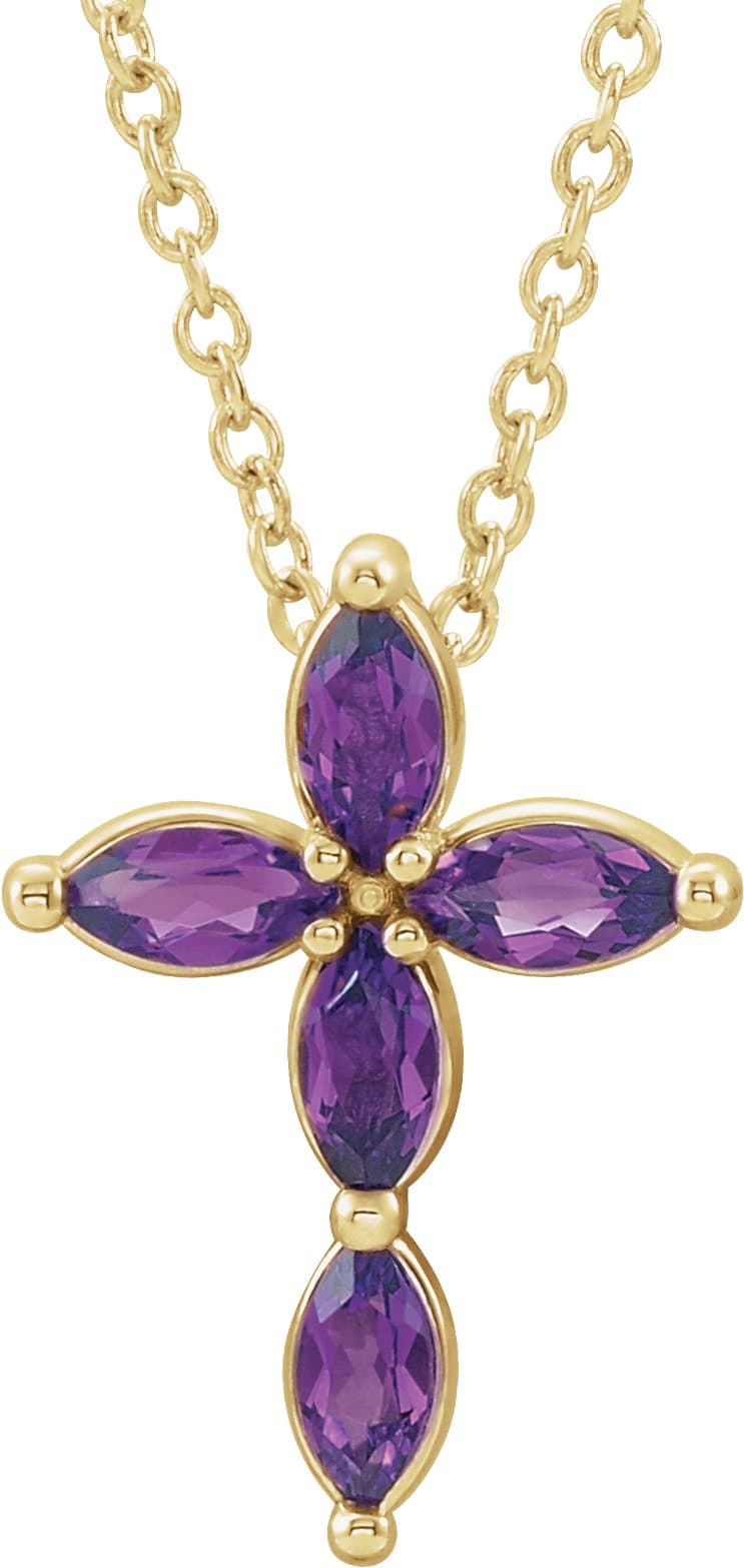 14K Rose Lab-Grown Alexandrite Cross 16-18 Necklace