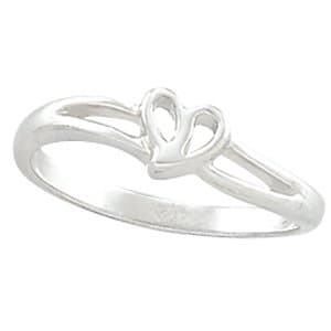 14K White Heart Ring