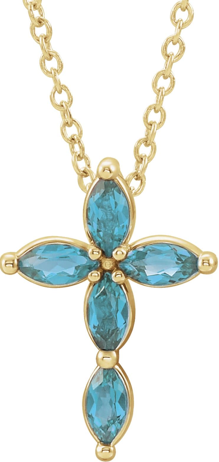 14K Rose Lab-Grown Alexandrite Cross 16-18 Necklace