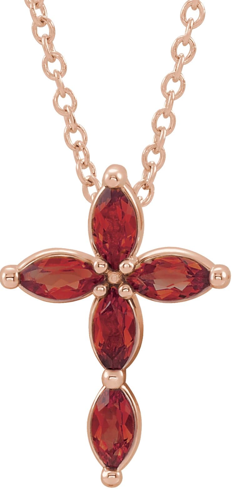 14K Rose Lab-Grown Alexandrite Cross 16-18 Necklace