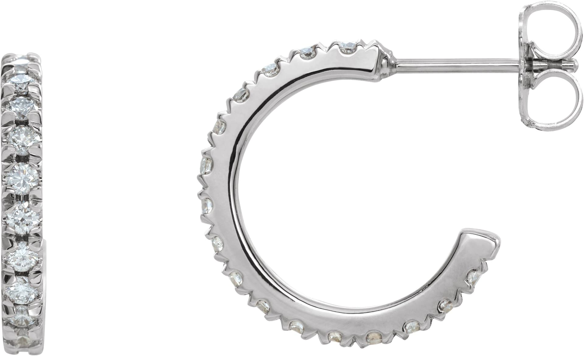 14K White Gold 1/2 CTW Natural Diamond French-Set 15 mm Huggie Hoop Earrings