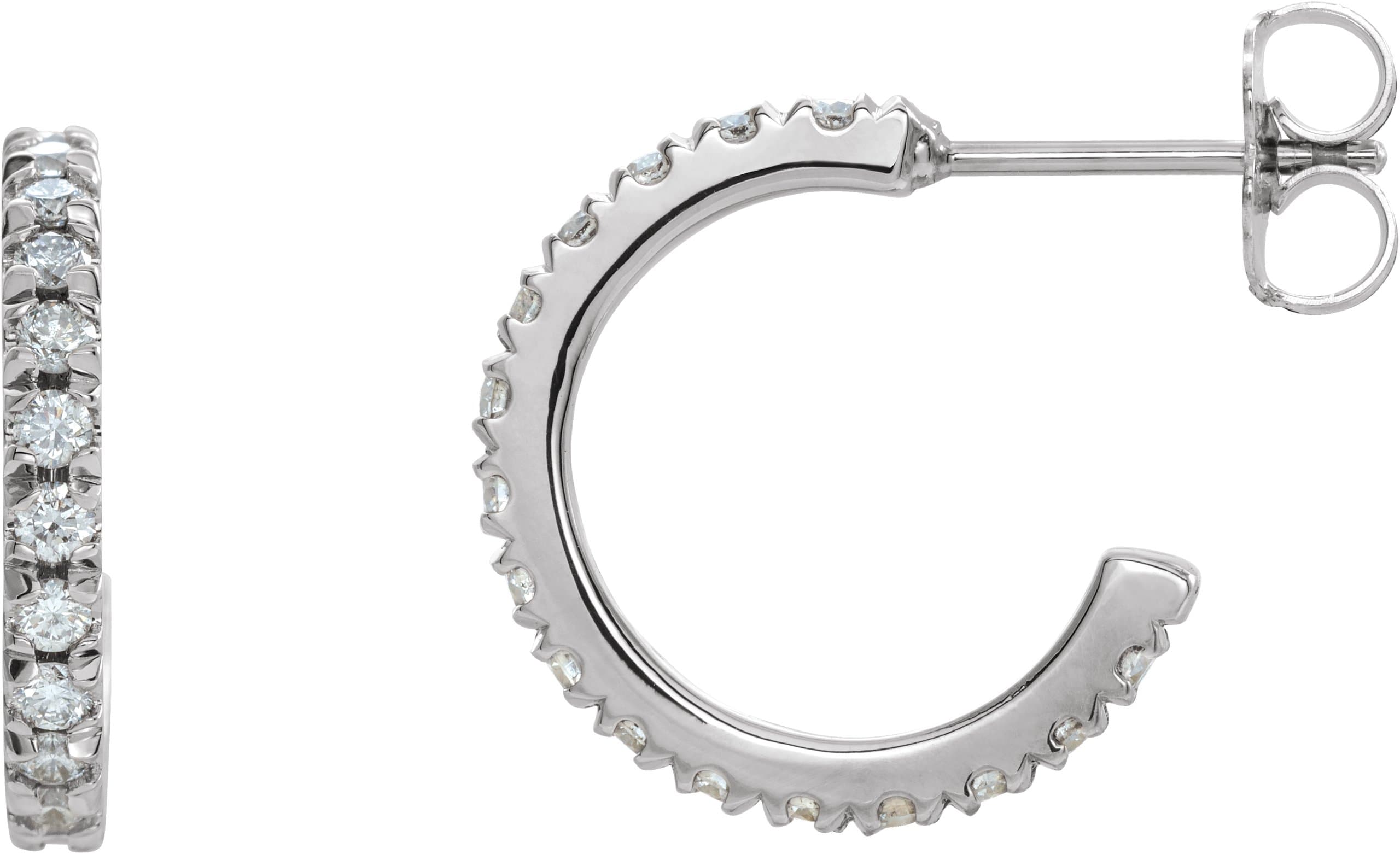 14K Rose 1/2 CTW Natural Diamond French-Set 15 mm Huggie Hoop Earrings