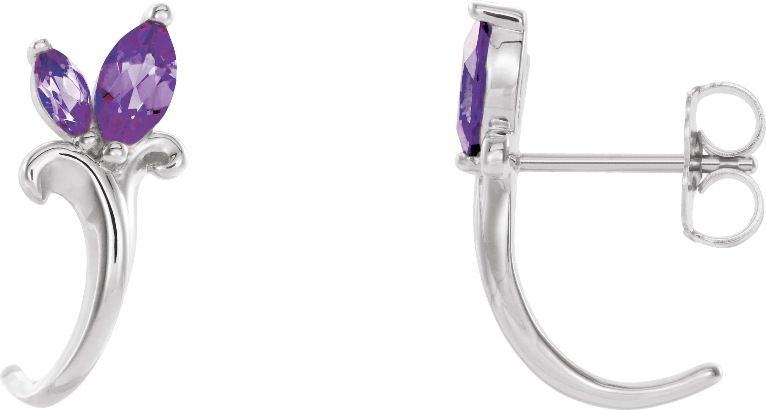 14K Rose Natural Blue Sapphire Floral J-Hoop Earrings