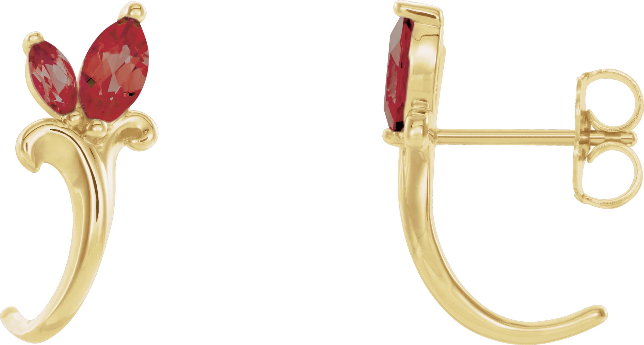 14K Rose Natural Blue Sapphire Floral J-Hoop Earrings