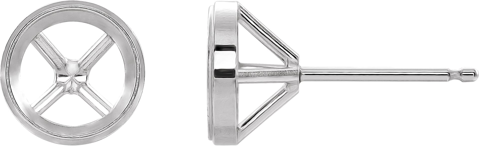 10K White Gold 3 mm Round Bezel-Set Cocktail-Style Earring Mounting