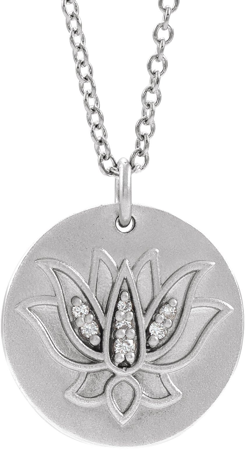 14K White .025 CTW Natural Diamond Lotus 16-18 Necklace