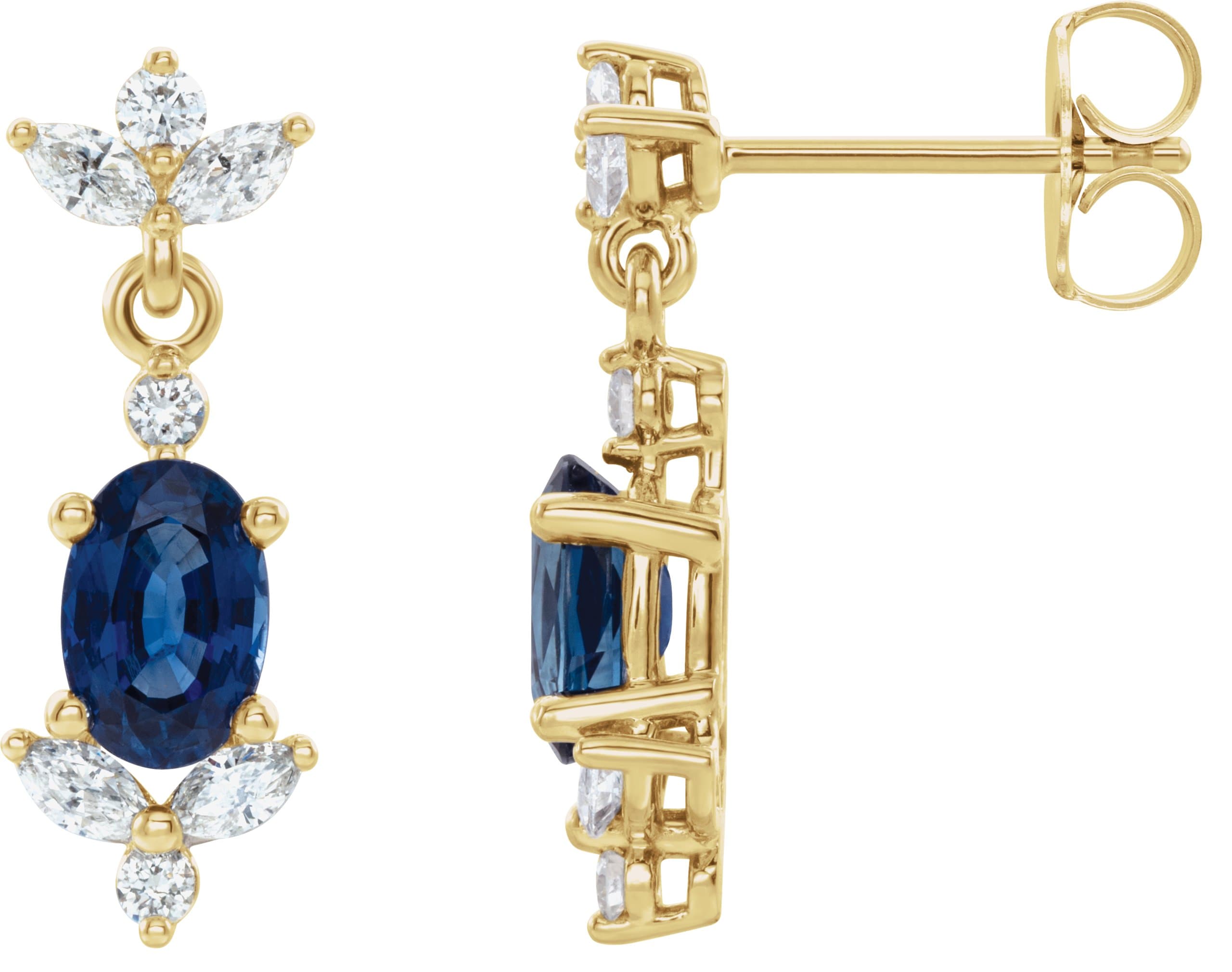 14K Rose Lab-Grown Blue Sapphire & 1/3 CTW Natural Diamond Earrings