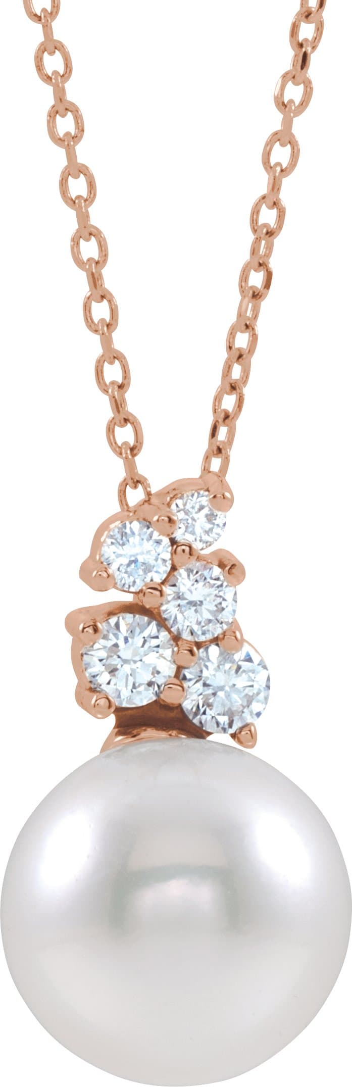 14K Rose Cultured White Freshwater Pearl & 1/4 CTW Natural Diamond 16-18 Necklace