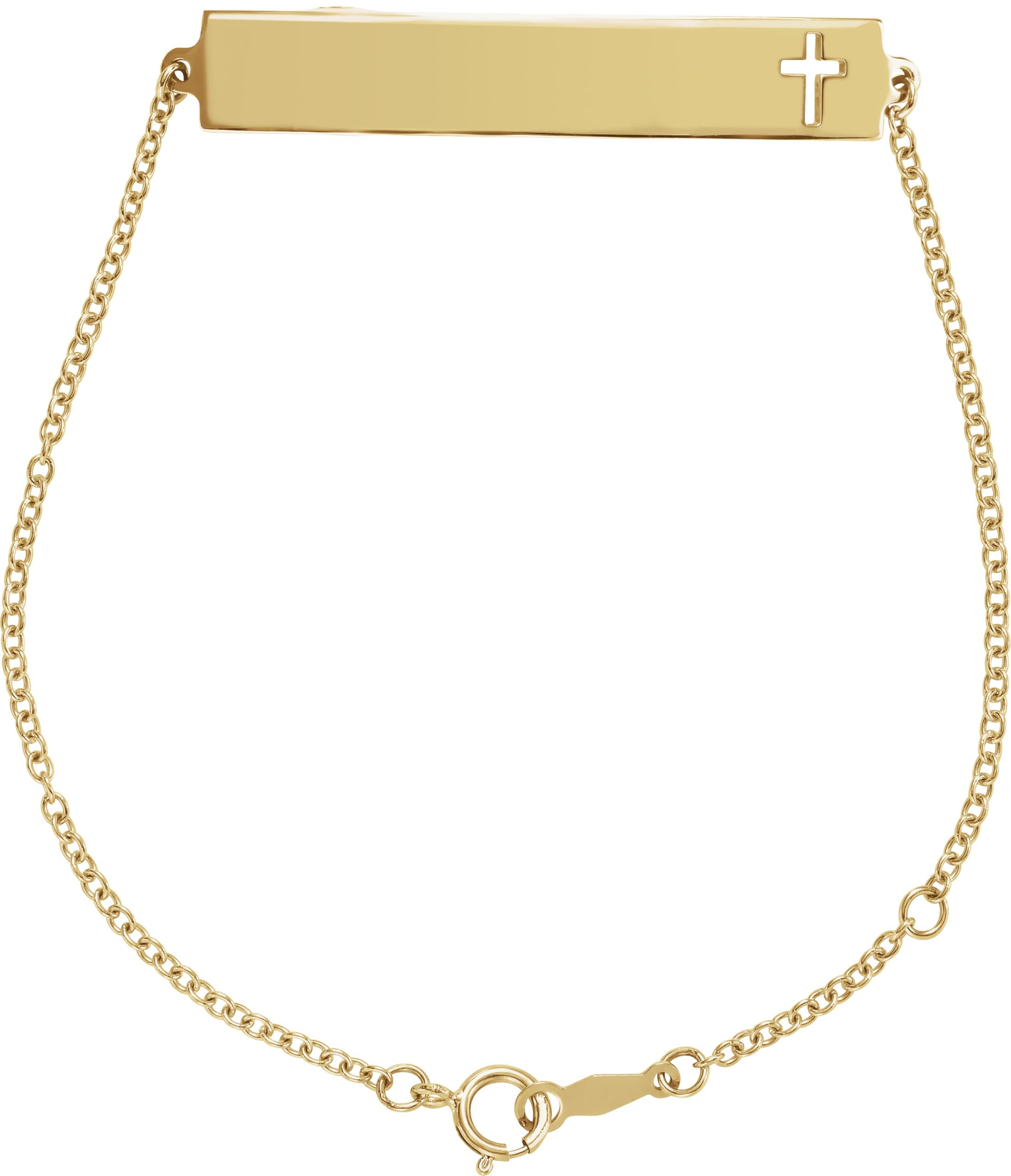 14K Rose Engravable Pierced Cross Bar 6 1/2-7 1/2" Bracelet