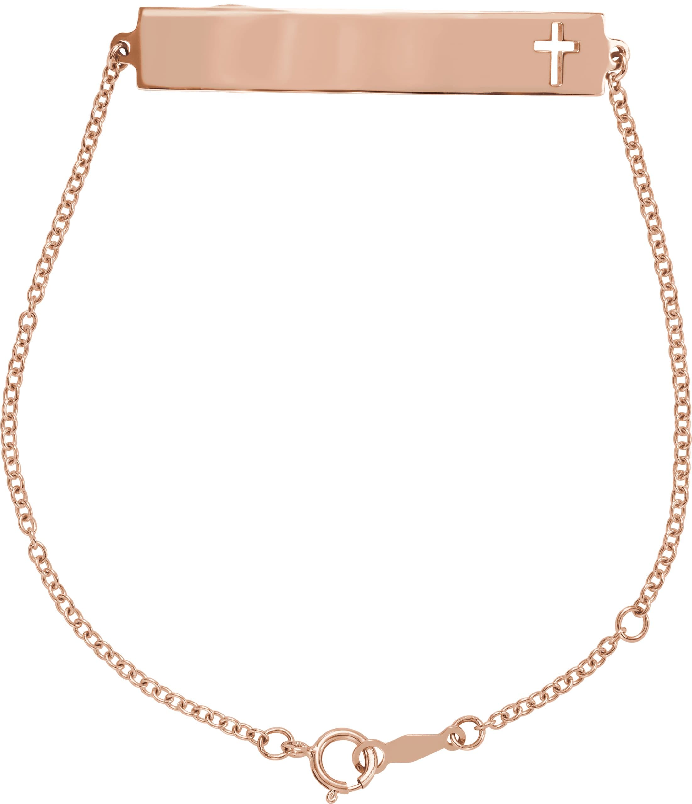 14K Rose Engravable Pierced Cross Bar 6 1/2-7 1/2" Bracelet