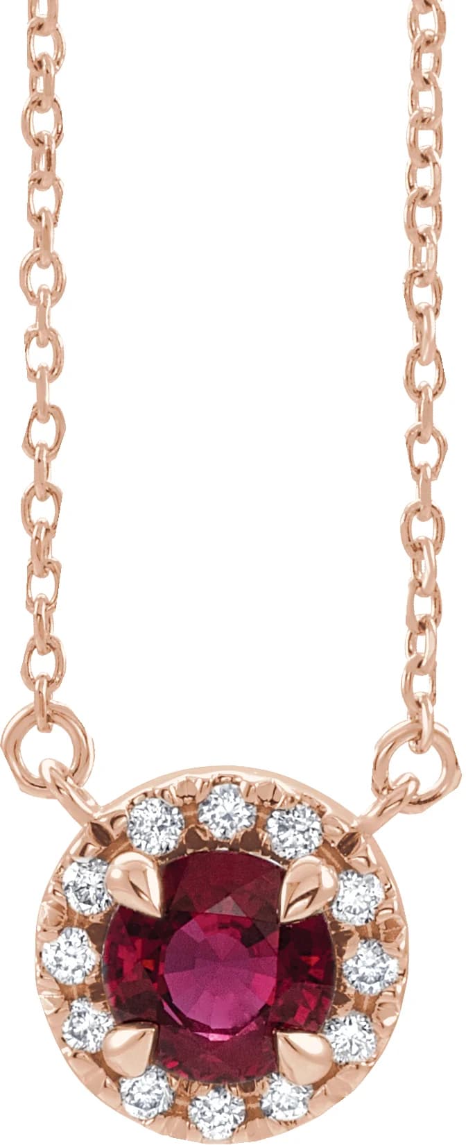 14K Rose Gold 3 mm Natual Ruby & .03 CTW Natual Diamond 18" Necklace