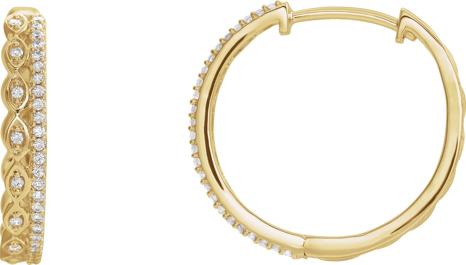 14K Rose 1/4 CTW Natural Diamond Geometric 19.4 mm Hoop Earrings
