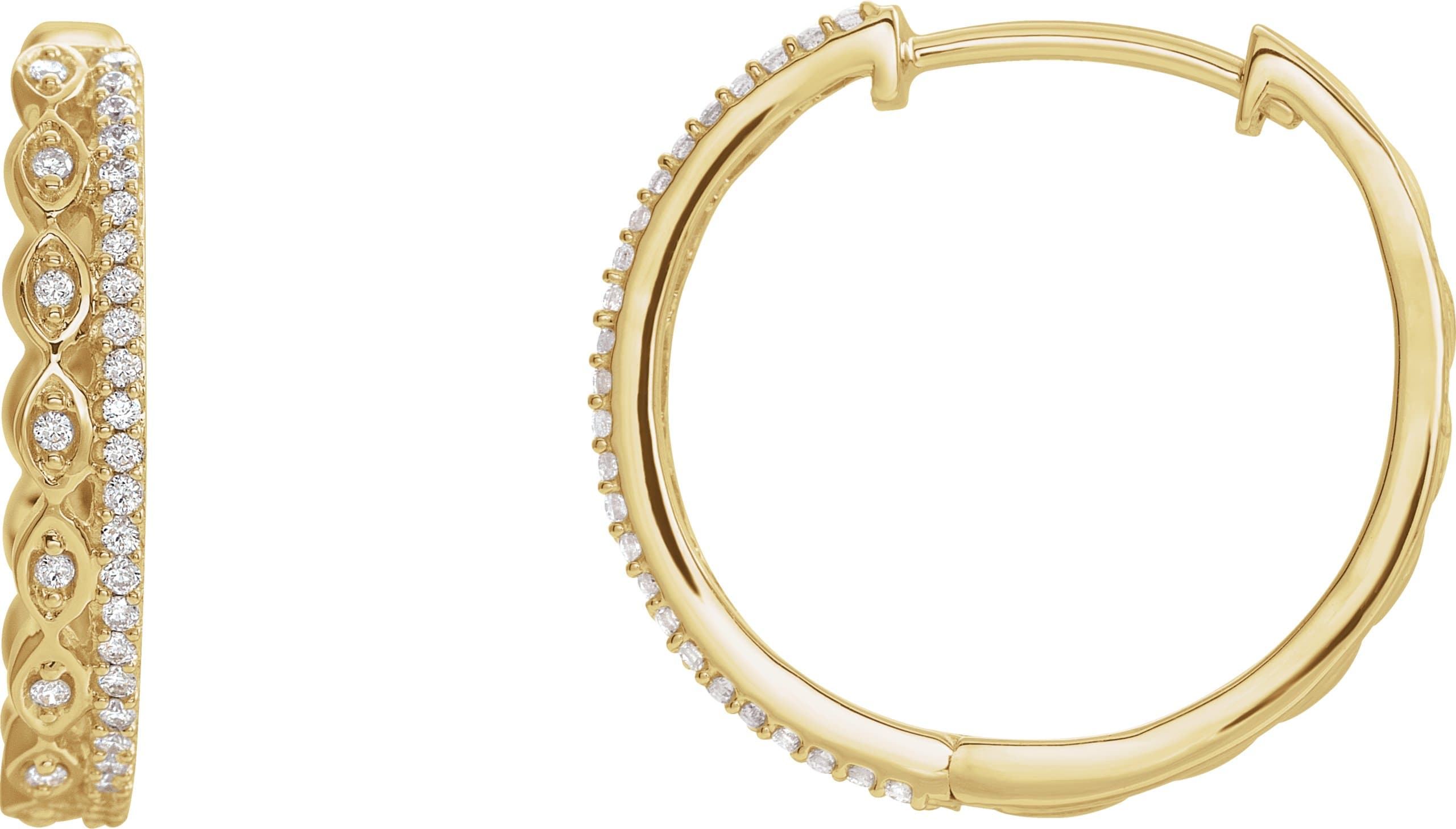 14K Rose 1/4 CTW Natural Diamond Geometric 19.4 mm Hoop Earrings