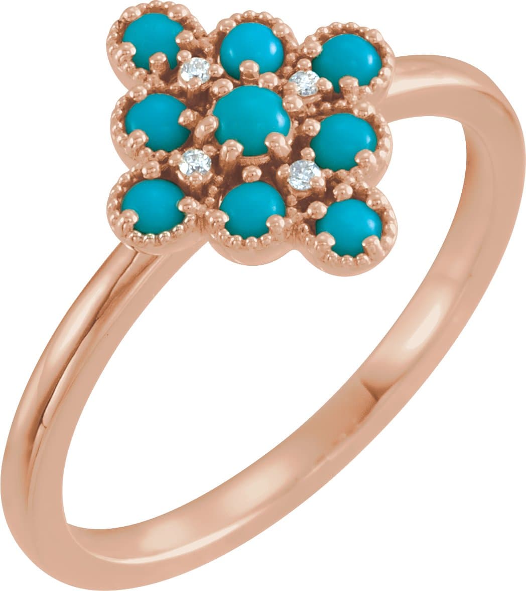 14K Rose Natural Pink Coral & .02 CTW Natural Diamond Ring
