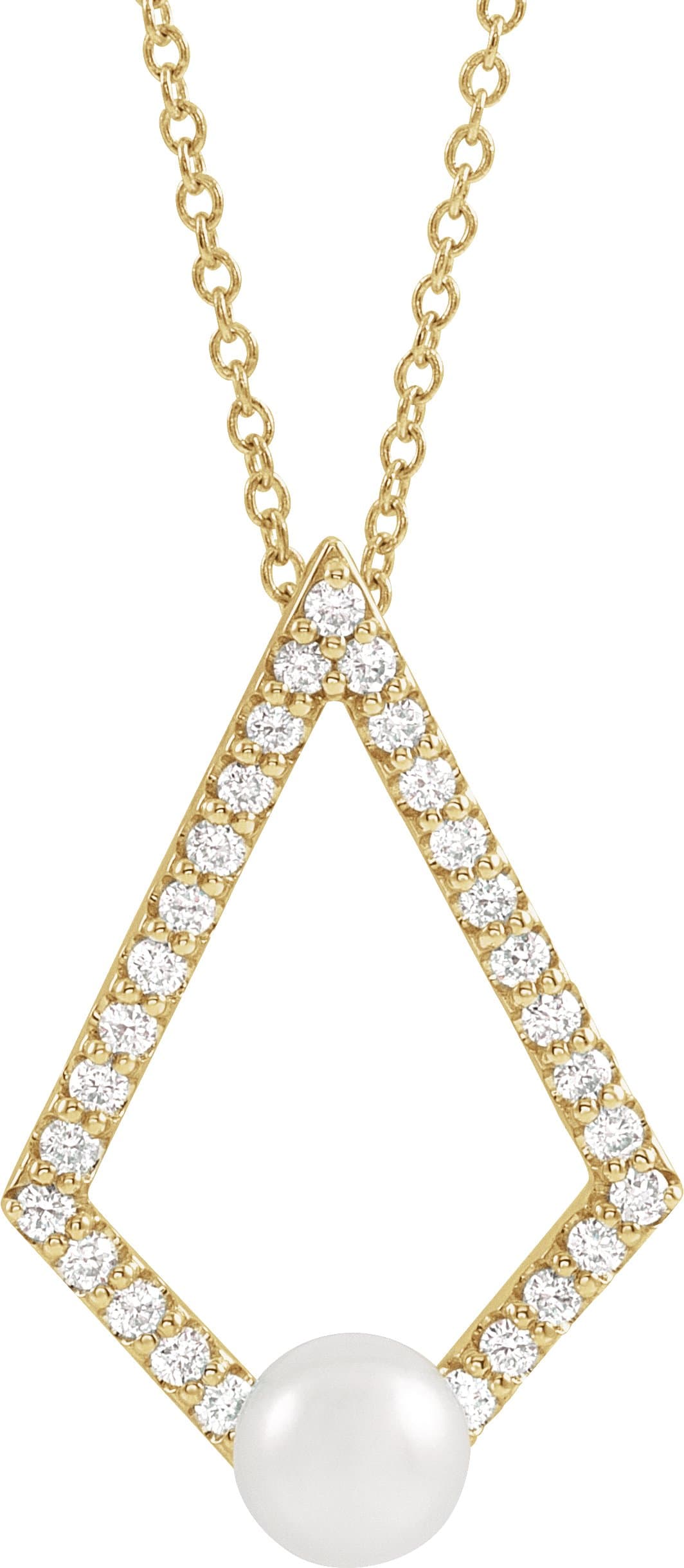 14K Rose Cultured White Freshwater Pearl & 1/4 CTW Natural Diamond Geometric 16-18 Necklace