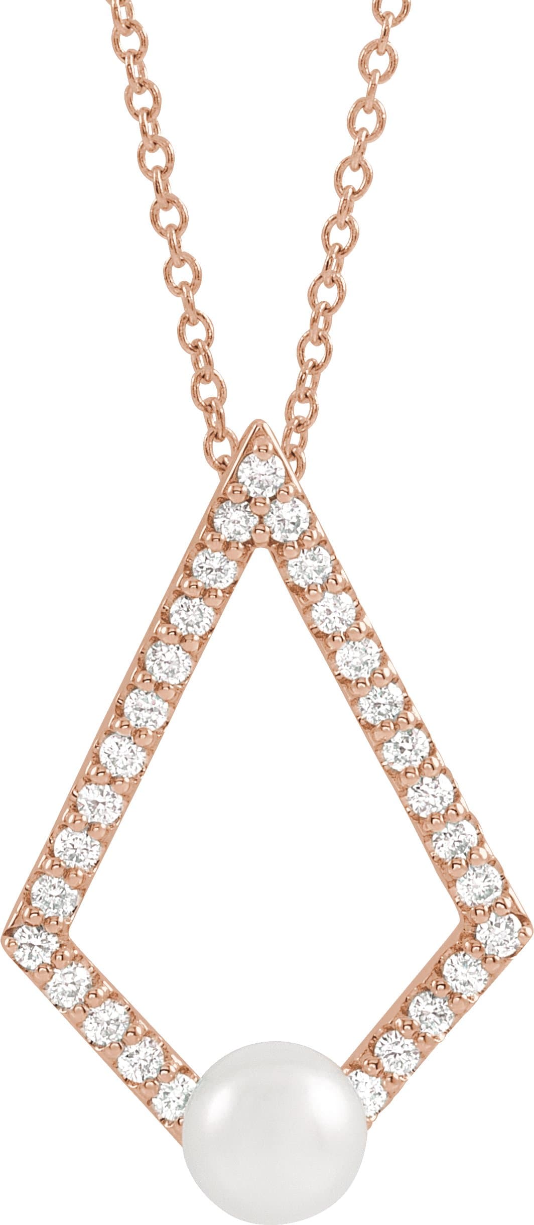 14K Rose Cultured White Freshwater Pearl & 1/4 CTW Natural Diamond Geometric 16-18 Necklace