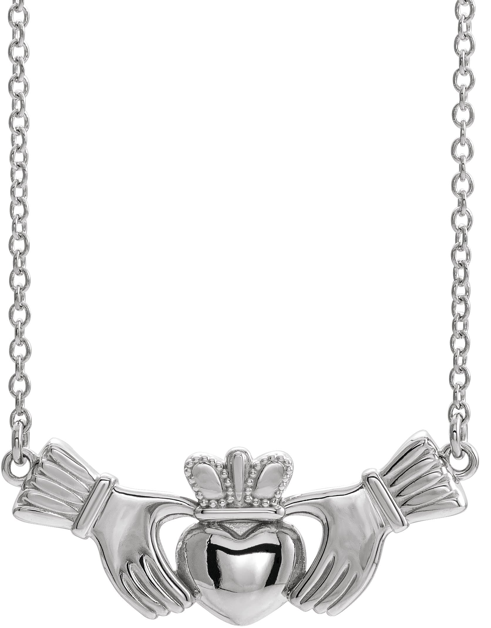 14K White Claddagh 18 Necklace