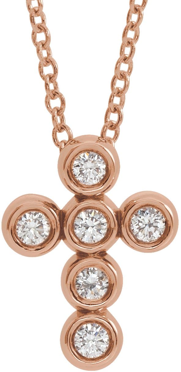 14K Rose 1/6 CTW Natural Diamond Cross 16-18 Necklace