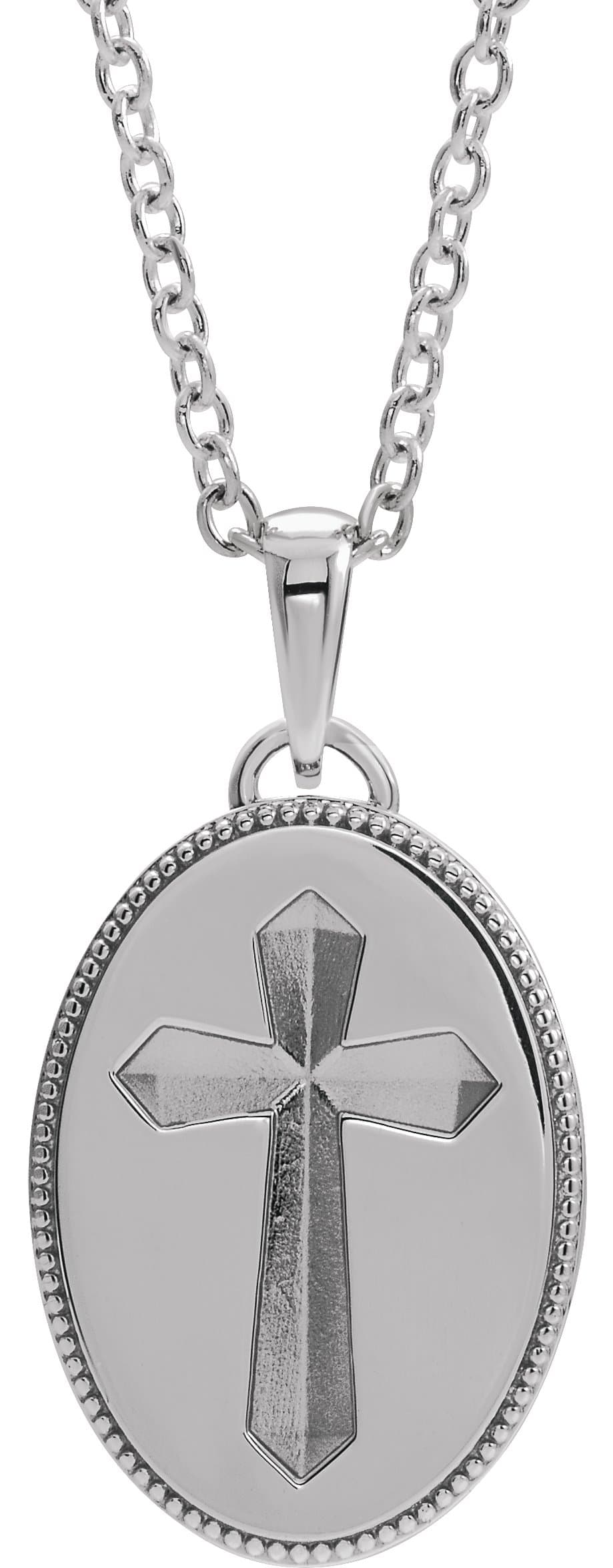 14K Rose  Oval Cross Medal 20 Necklace