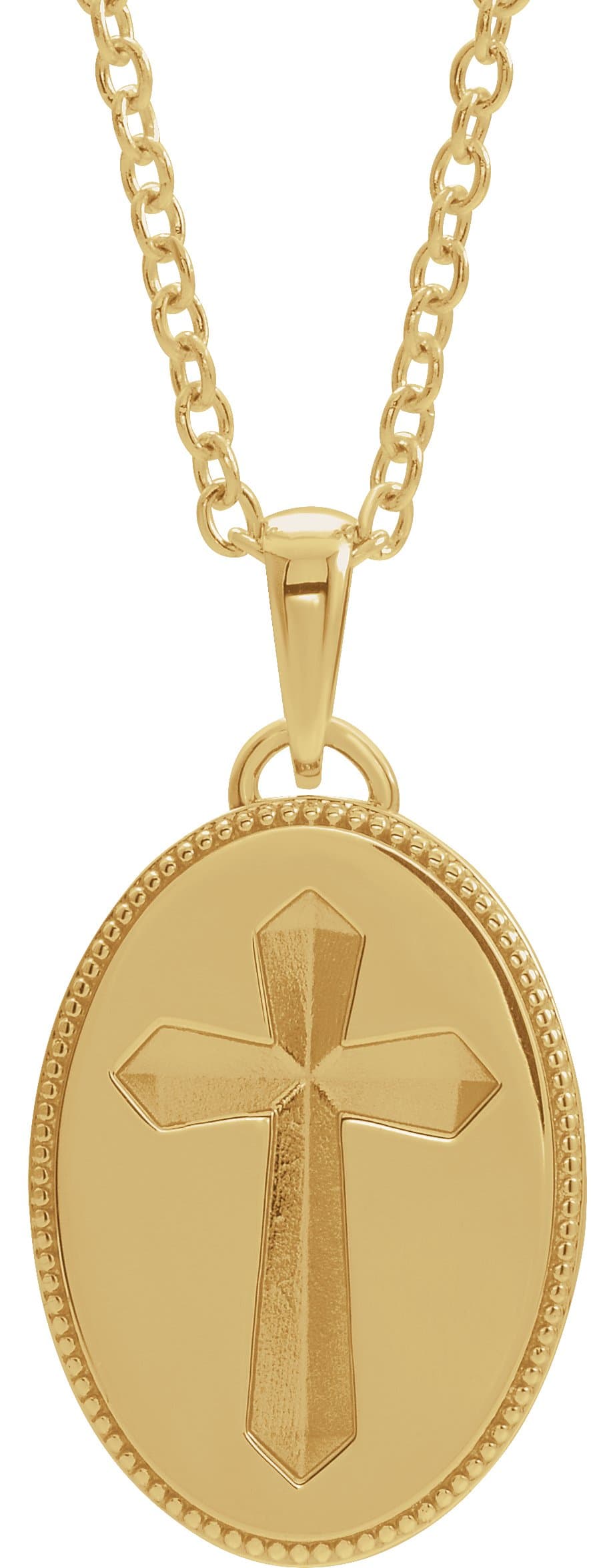14K Rose  Oval Cross Medal 20 Necklace