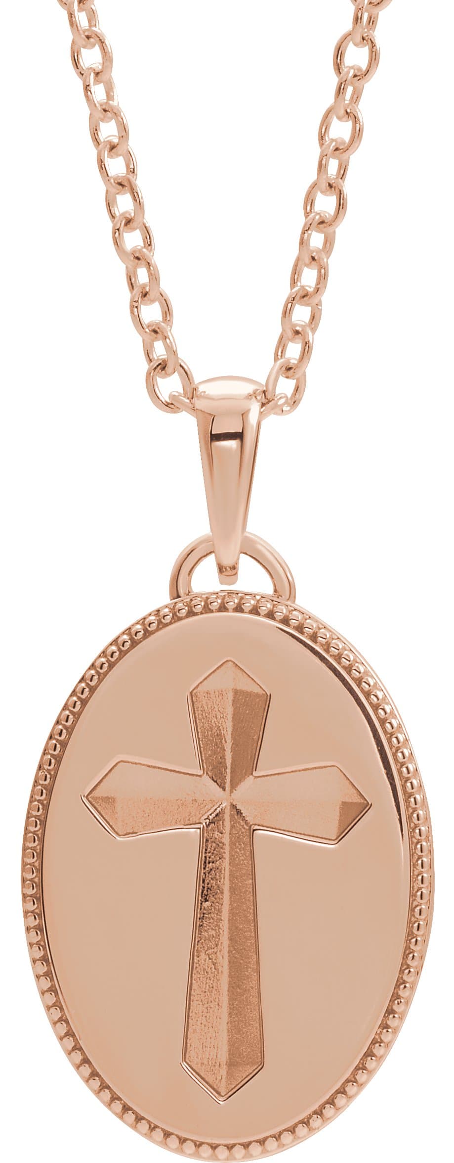 14K Rose  Oval Cross Medal 20 Necklace
