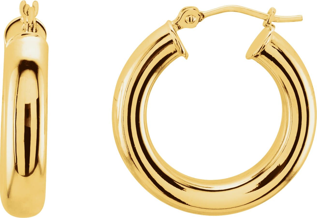 14K White Tube 25 mm Hoop Earrings