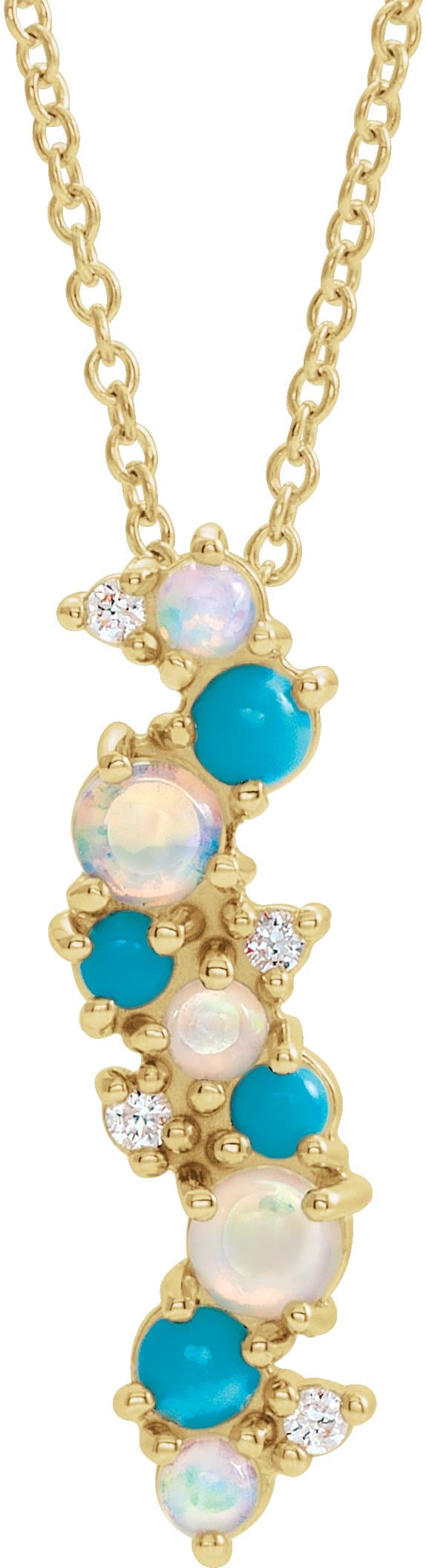 14K White Natural Ethiopian Opal Turquoise & .03 CTW Natural Diamond 16-18 Necklace