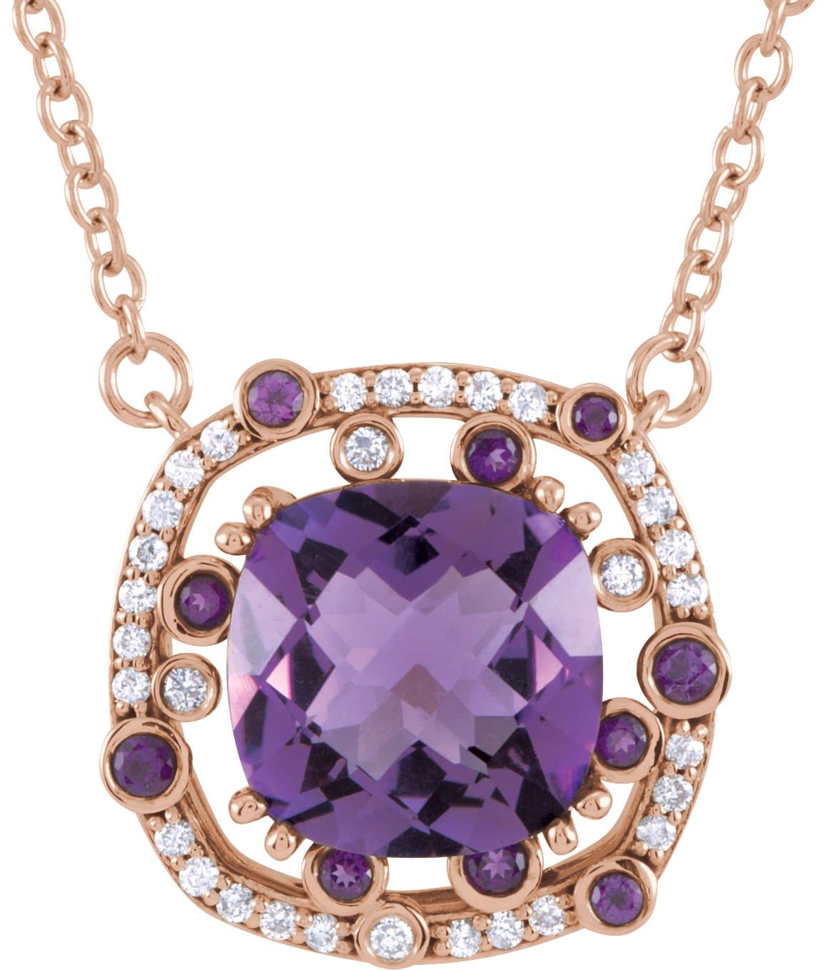 14K Rose Natural Amethyst & 1/6 CTW Natural Diamond 16 Necklace