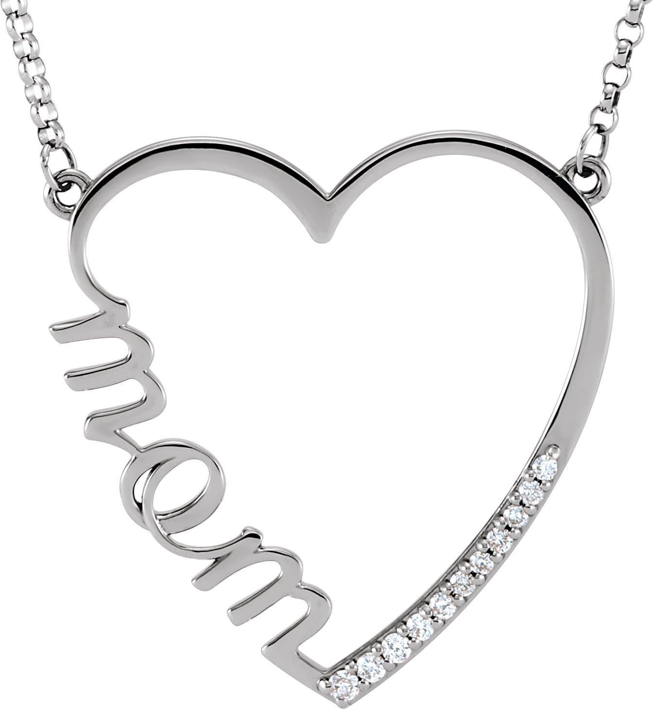14K White 1/10 CTW Natural Diamond Mom Heart 17 Necklace