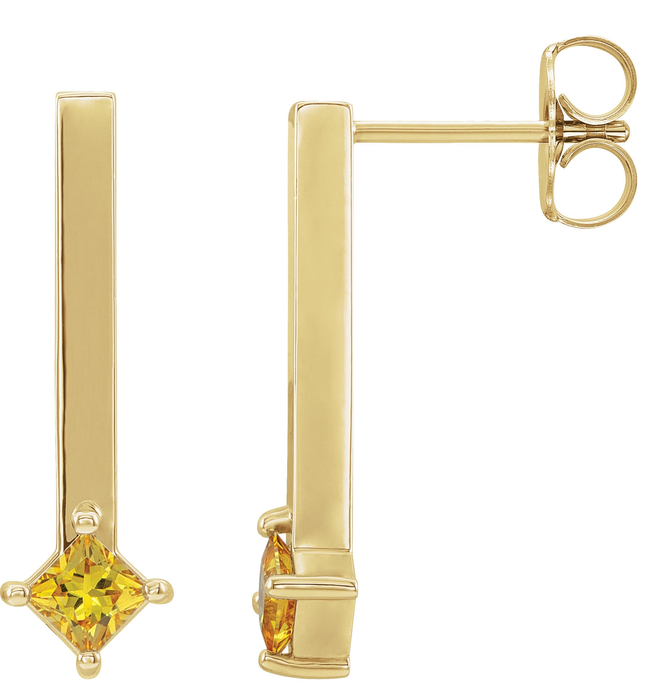 14K Rose Natural London Blue Topaz Bar Drop Earrings