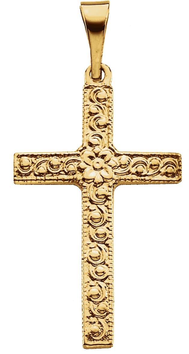 14K Yellow 20x13 mm Floral-Inspired Cross Pendant