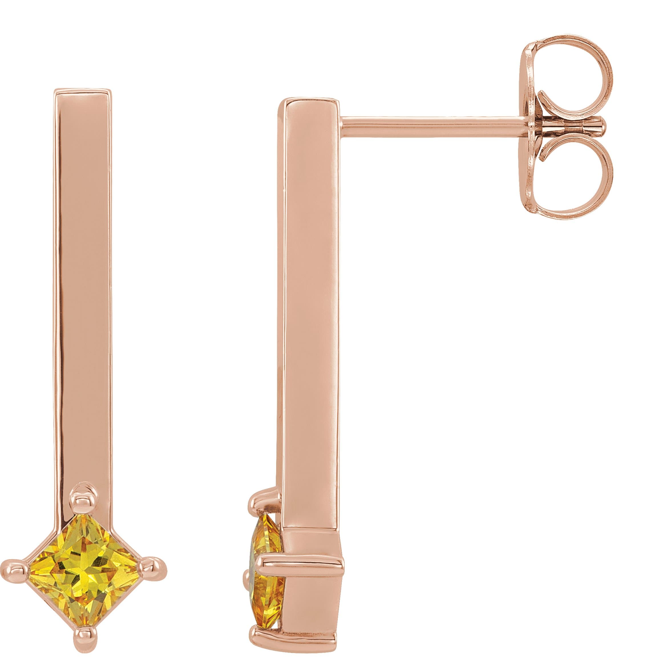 14K Rose Natural London Blue Topaz Bar Drop Earrings