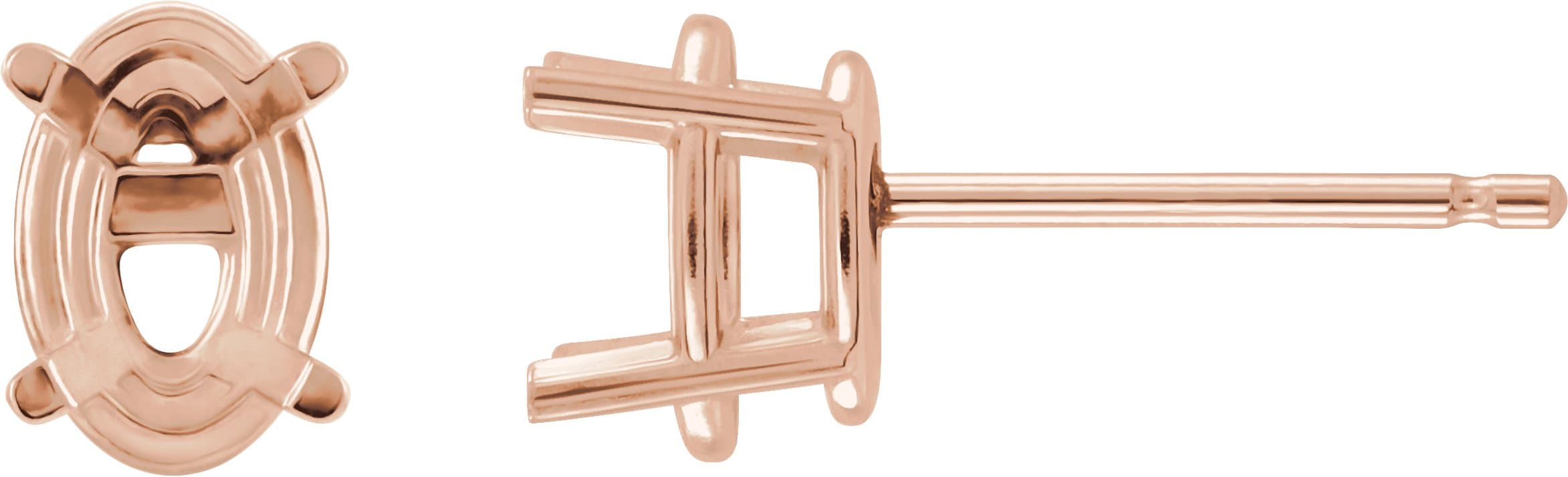 10K Rose Gold 6x4 mm Oval 4-Prong Lightweight Earring Mounting