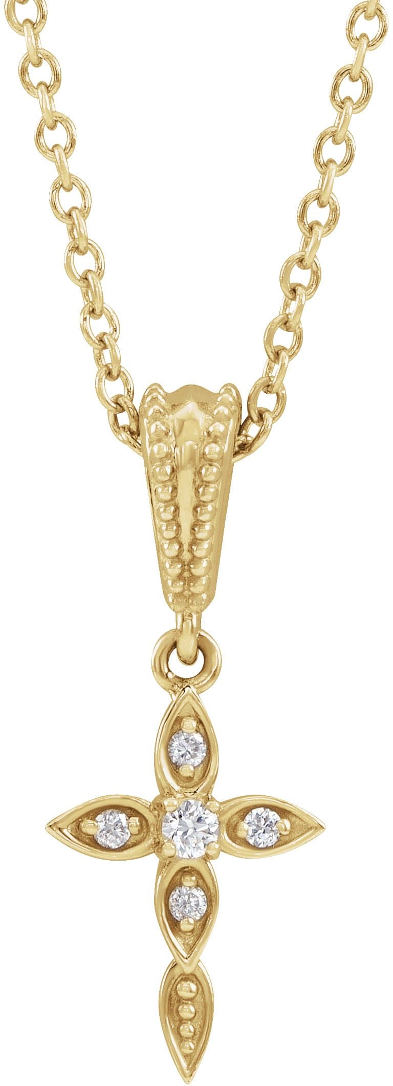 14K Rose .03 CTW Natural Diamond Petite Vintage-Inspired 16-18 Cross Necklace