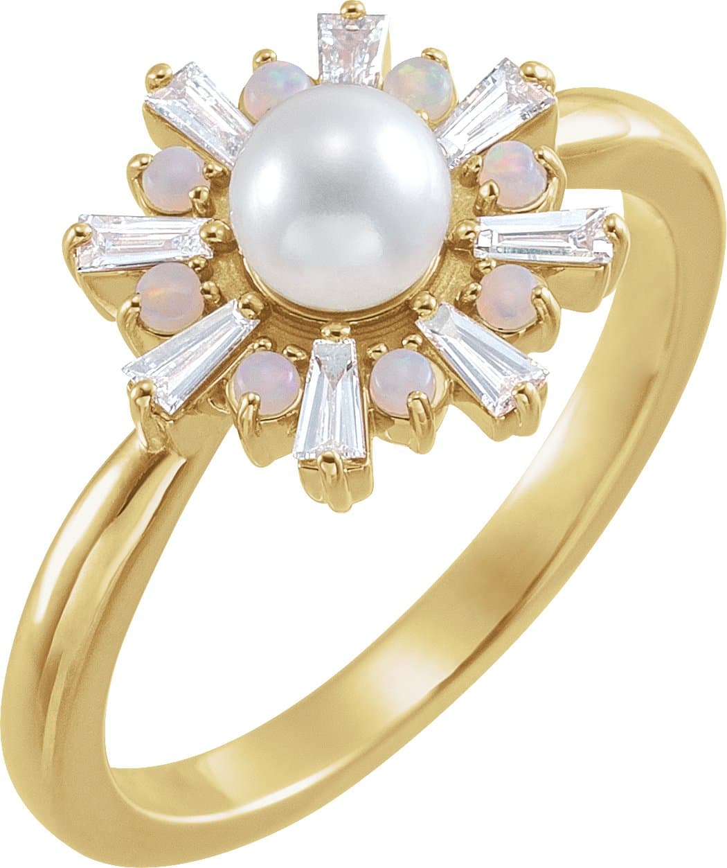14K Rose  Cultured White Akoya Pearl, Natural White Opal & 1/4 CTW Natural Diamond Ring