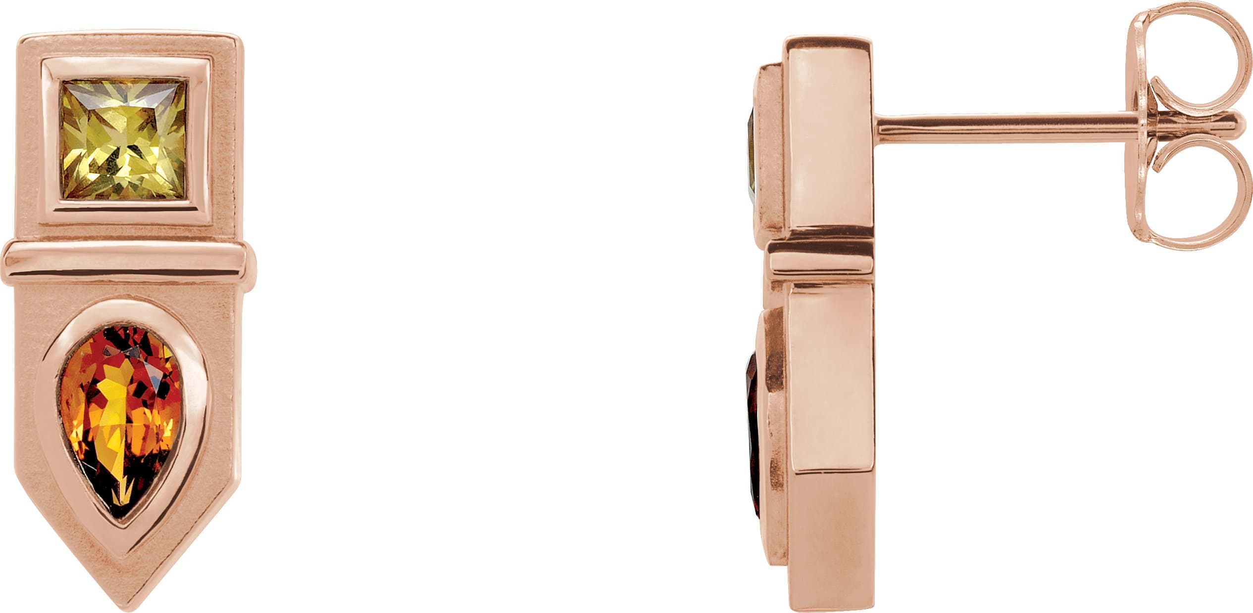 14K Rose Natural Blue Multi-Gemstone Geometric Bar Earrings