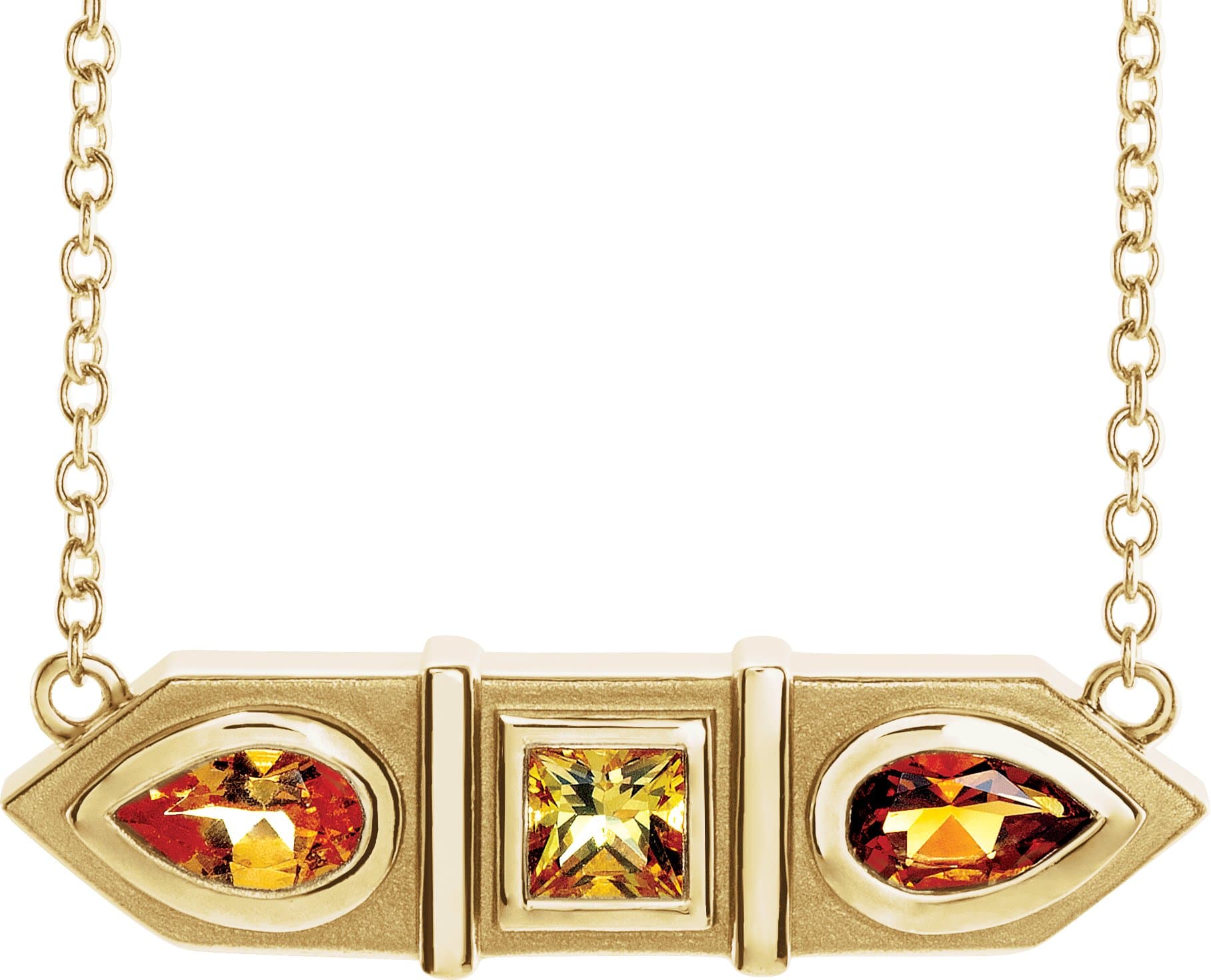 14K Rose Natural  Yellow Multi-Gemstone Geometric Bar 16 Necklace