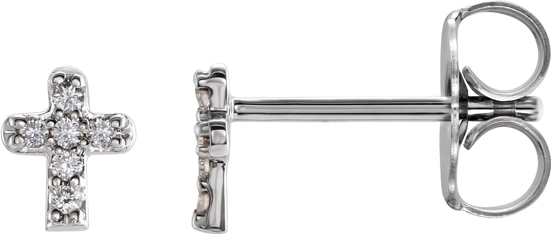 14K White .06 CTW Natural Diamond Youth Cross Earrings