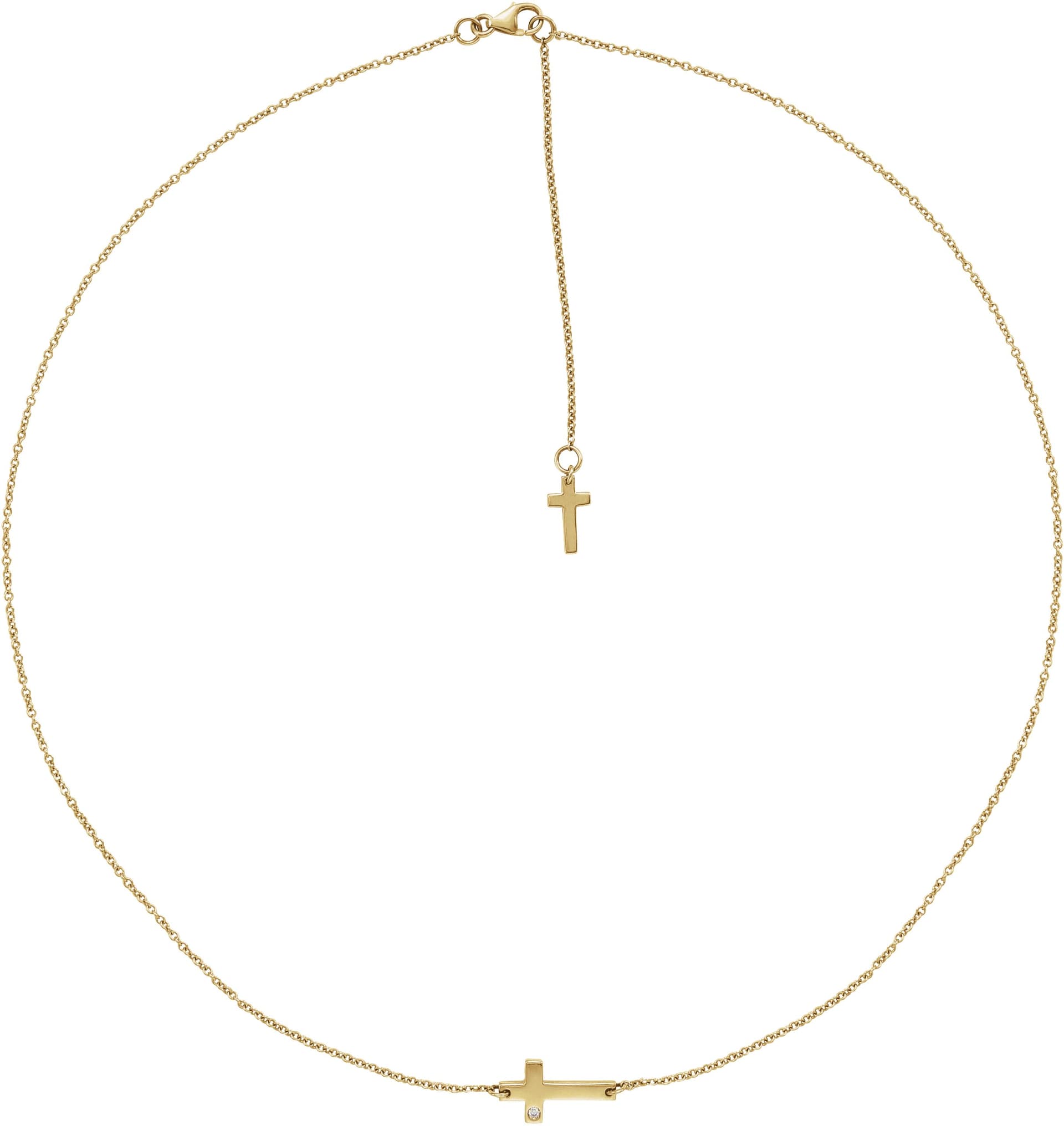 14K Yellow .01 CT Natural Diamond Sideways Cross Necklace