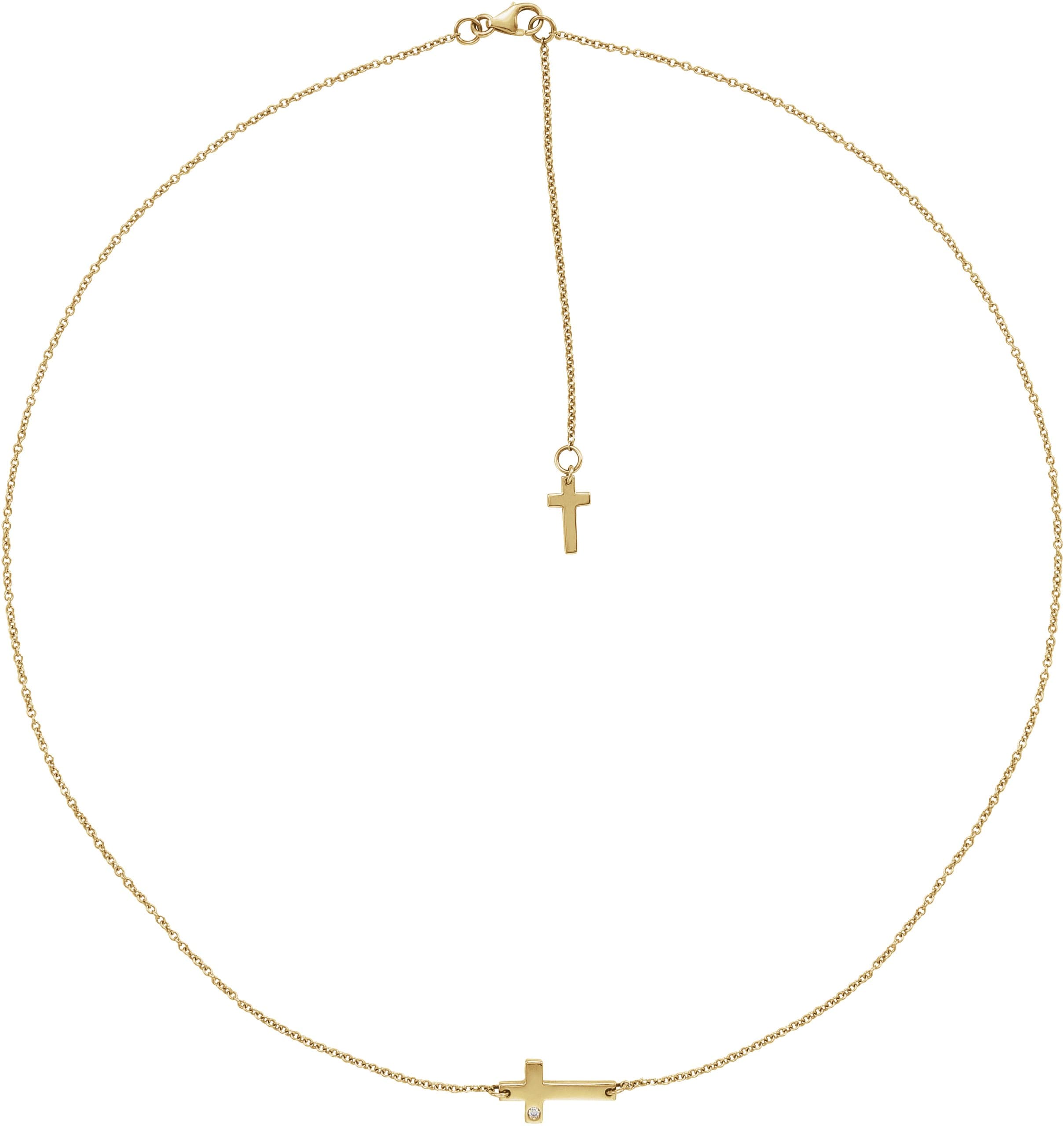 14K Yellow .01 CT Natural Diamond Sideways Cross Necklace